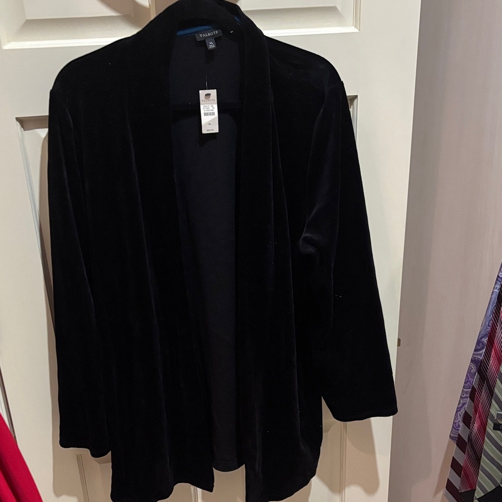 NWT Talbots Black Velvet Open Cardigan